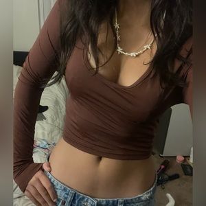 Brown Long Sleeve Crop Top
